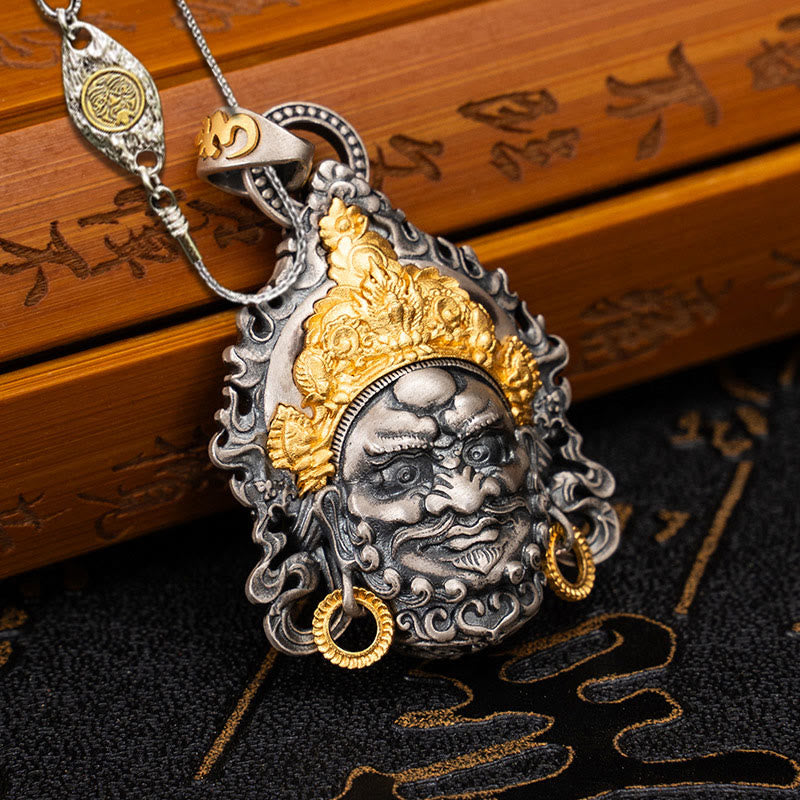 Collier pendentif en argent sterling 925 Buddha Stones et symbole du dieu de la richesse et de la protection Jambhala tibétain jaune