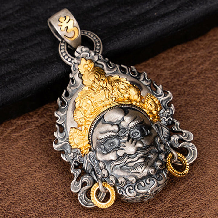 Collier pendentif en argent sterling 925 Buddha Stones et symbole du dieu de la richesse et de la protection Jambhala tibétain jaune