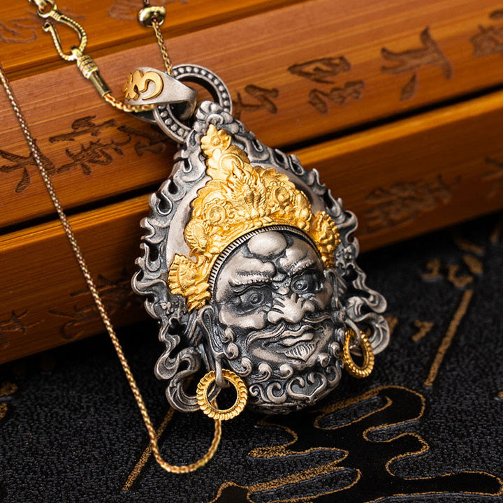 Collier pendentif en argent sterling 925 Buddha Stones et symbole du dieu de la richesse et de la protection Jambhala tibétain jaune