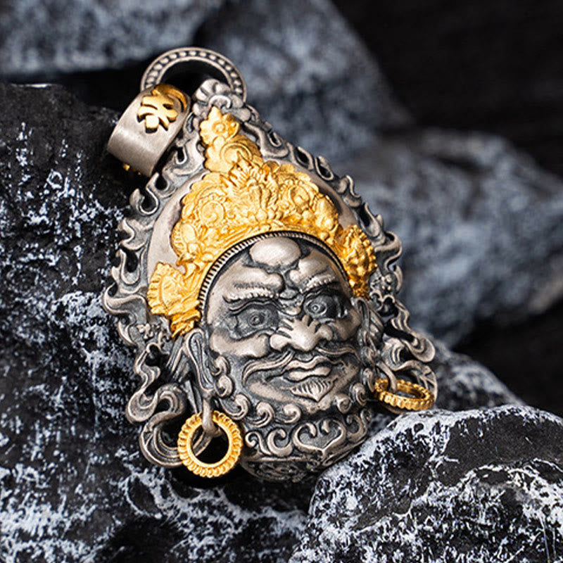 Collier pendentif en argent sterling 925 Buddha Stones et symbole du dieu de la richesse et de la protection Jambhala tibétain jaune