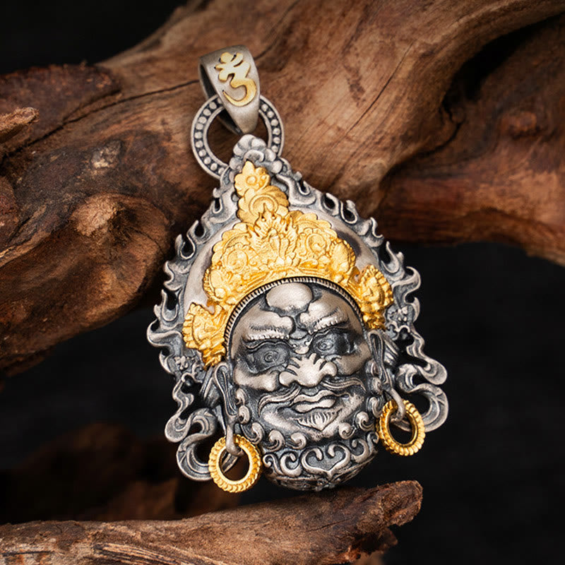 Collier pendentif en argent sterling 925 Buddha Stones et symbole du dieu de la richesse et de la protection Jambhala tibétain jaune