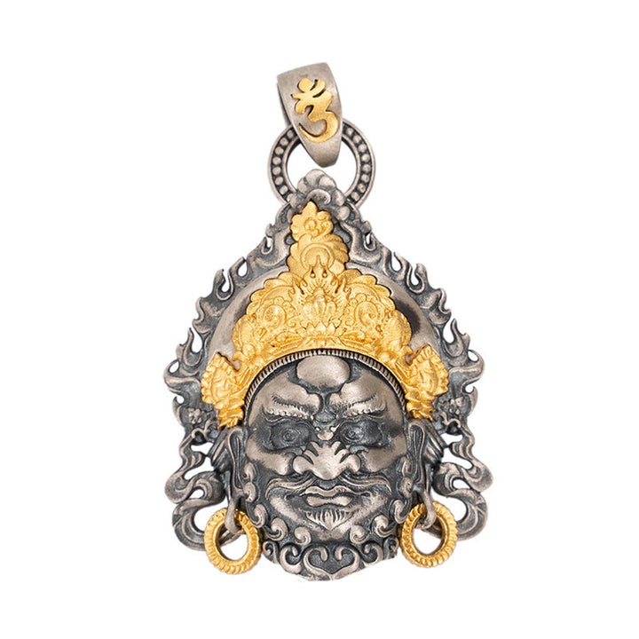 Collier pendentif en argent sterling 925 Buddha Stones et symbole du dieu de la richesse et de la protection Jambhala tibétain jaune