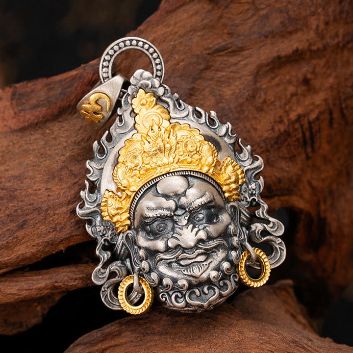 Collier pendentif en argent sterling 925 Buddha Stones et symbole du dieu de la richesse et de la protection Jambhala tibétain jaune