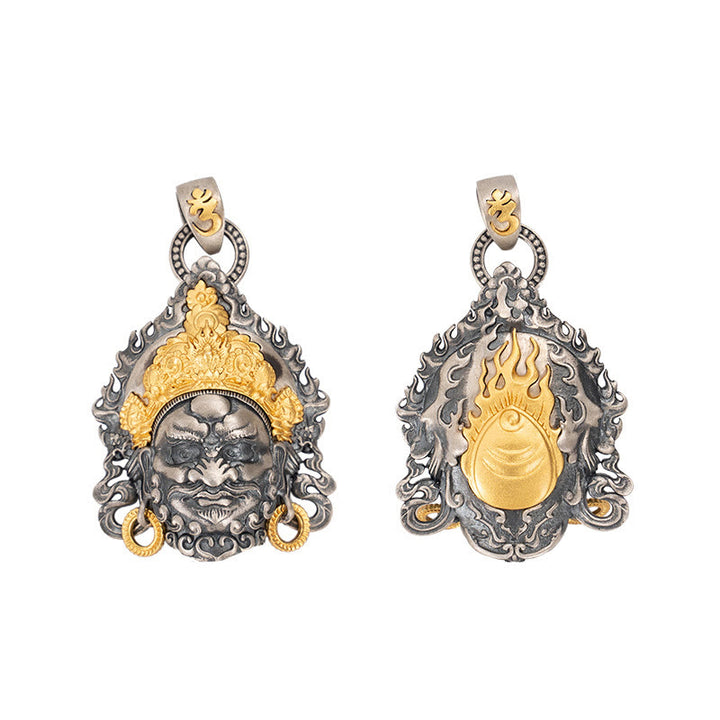 Collier pendentif en argent sterling 925 Buddha Stones et symbole du dieu de la richesse et de la protection Jambhala tibétain jaune