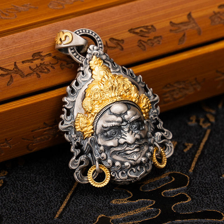 Collier pendentif en argent sterling 925 Buddha Stones et symbole du dieu de la richesse et de la protection Jambhala tibétain jaune