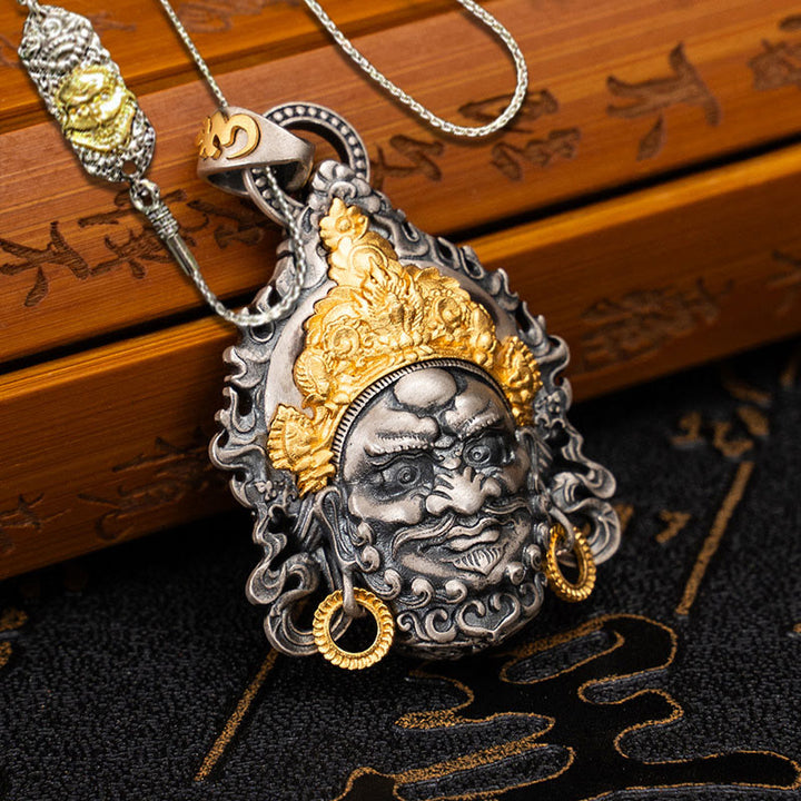 Collier pendentif en argent sterling 925 Buddha Stones et symbole du dieu de la richesse et de la protection Jambhala tibétain jaune