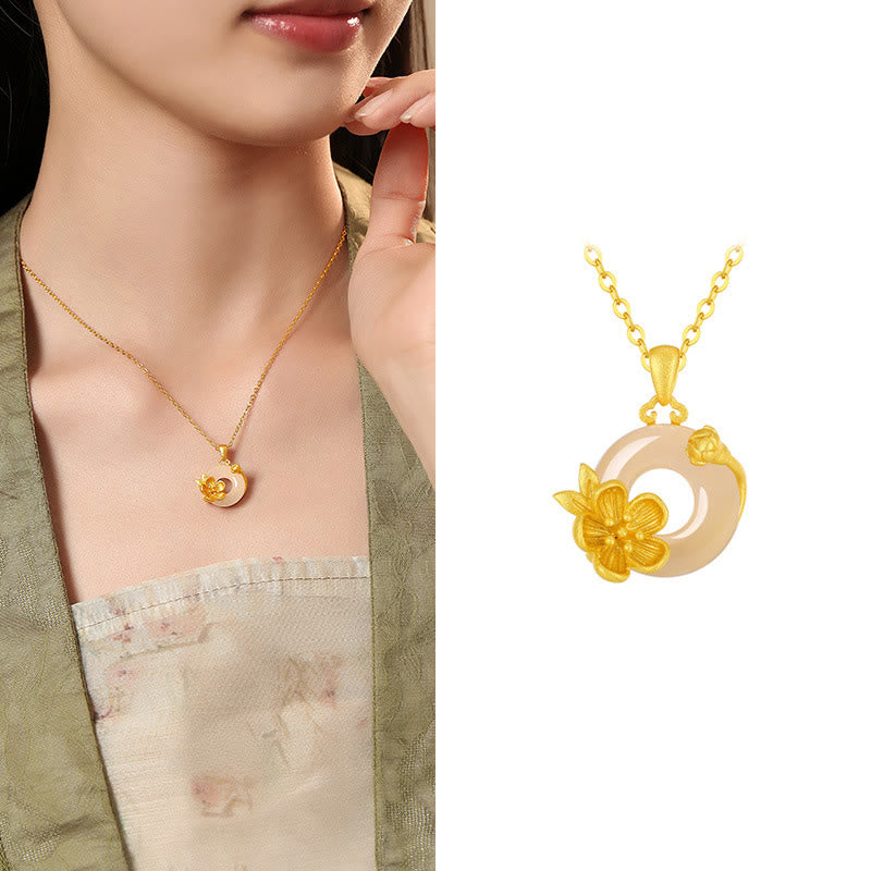 Collier avec pendentif en argent sterling 925 et Buddha Stones en calcédoine et boucle de paix