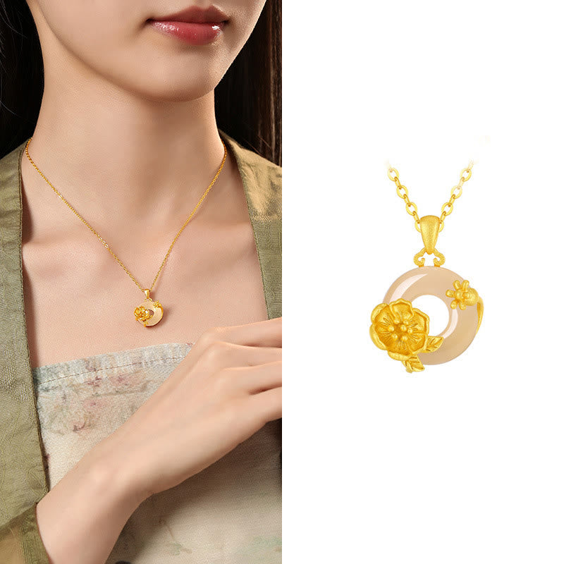 Collier avec pendentif en argent sterling 925 et Buddha Stones en calcédoine et boucle de paix - Fleur de grenadier - Calcédoine en argent sterling 925 doré - image 14