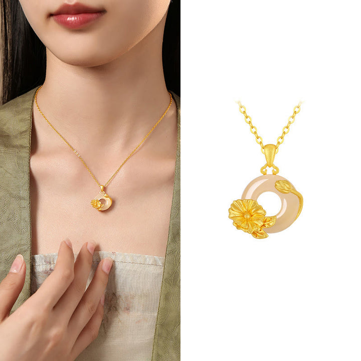 Collier avec pendentif en argent sterling 925 et Buddha Stones en calcédoine et boucle de paix