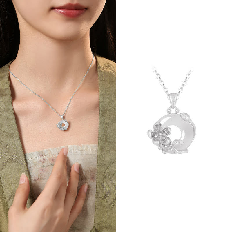 Collier avec pendentif en argent sterling 925 et Buddha Stones en calcédoine et boucle de paix - Fleur de prunier - Calcédoine en argent sterling 925 - image 30