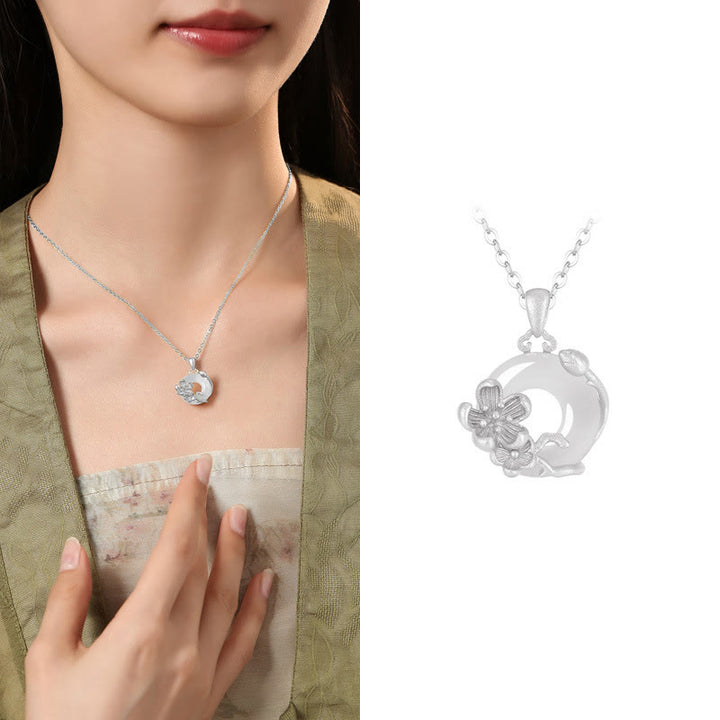 Collier avec pendentif en argent sterling 925 et Buddha Stones en calcédoine et boucle de paix - Fleur de prunier - Calcédoine en argent sterling 925 - image 30