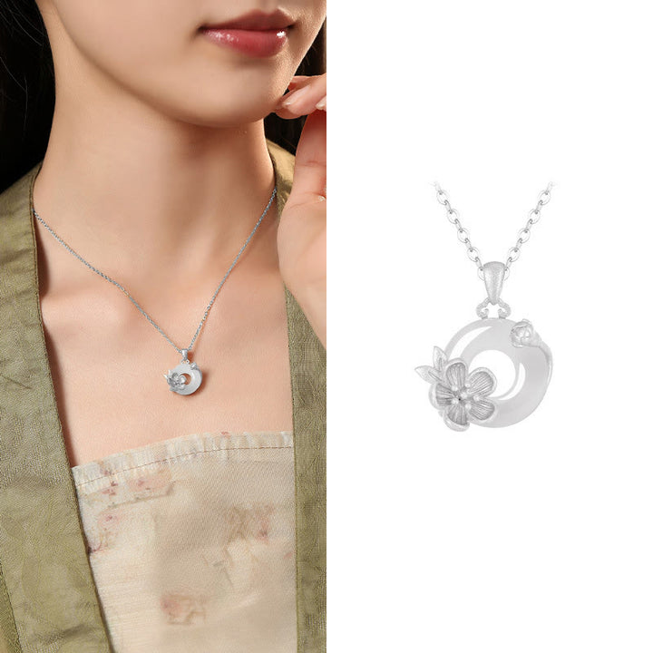 Collier avec pendentif en argent sterling 925 et Buddha Stones en calcédoine et boucle de paix