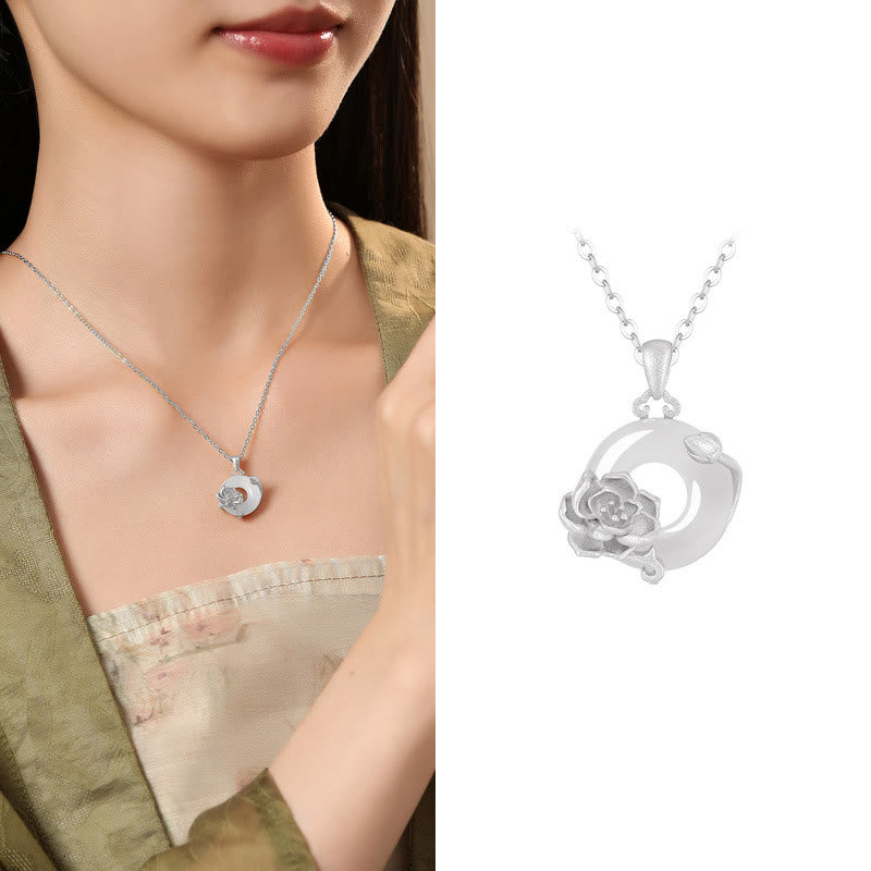 Collier avec pendentif en argent sterling 925 et Buddha Stones en calcédoine et boucle de paix - Pivoine - Calcédoine en argent sterling 925 - image 32