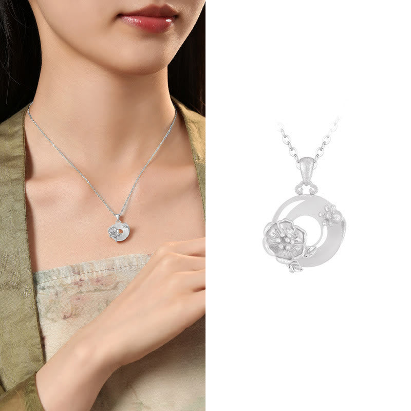 Collier avec pendentif en argent sterling 925 et Buddha Stones en calcédoine et boucle de paix