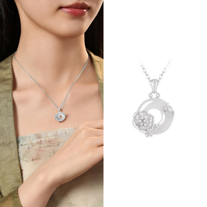 Collier avec pendentif en argent sterling 925 et Buddha Stones en calcédoine et boucle de paix