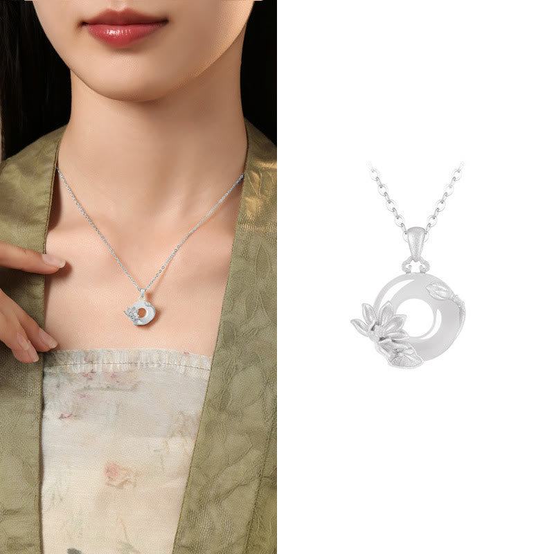 Collier avec pendentif en argent sterling 925 et Buddha Stones en calcédoine et boucle de paix