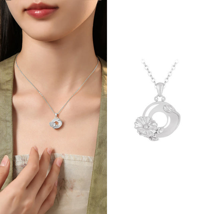 Collier avec pendentif en argent sterling 925 et Buddha Stones en calcédoine et boucle de paix