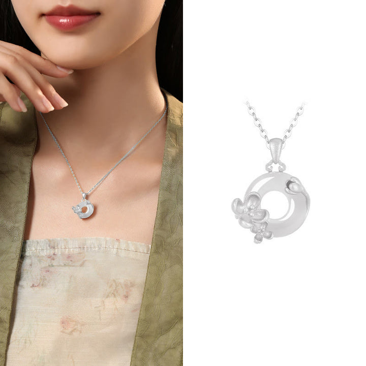 Collier avec pendentif en argent sterling 925 et Buddha Stones en calcédoine et boucle de paix