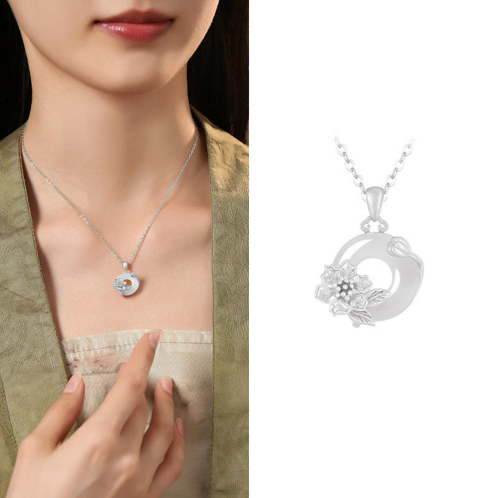 Collier avec pendentif en argent sterling 925 et Buddha Stones en calcédoine et boucle de paix