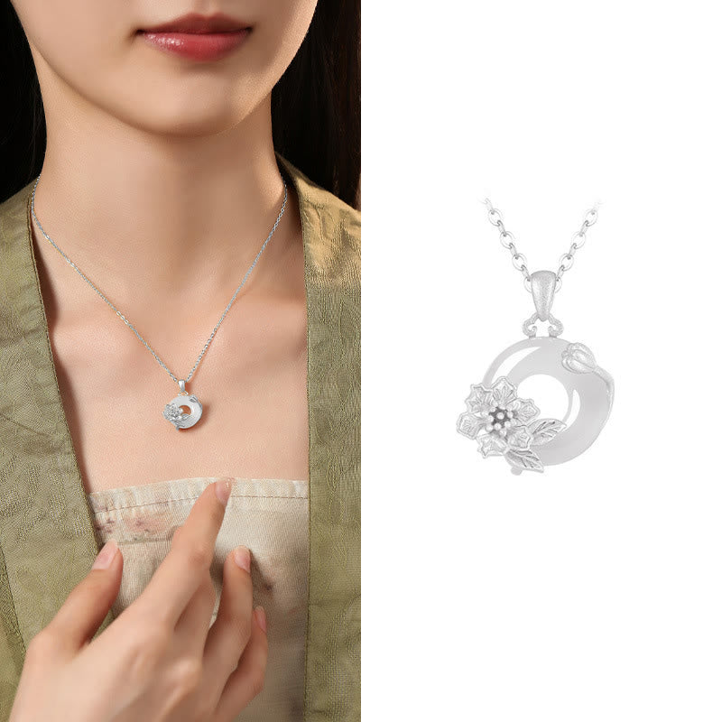 Collier avec pendentif en argent sterling 925 et Buddha Stones en calcédoine et boucle de paix - Lagerstroemia indica - Calcédoine en argent sterling 925 - image 37