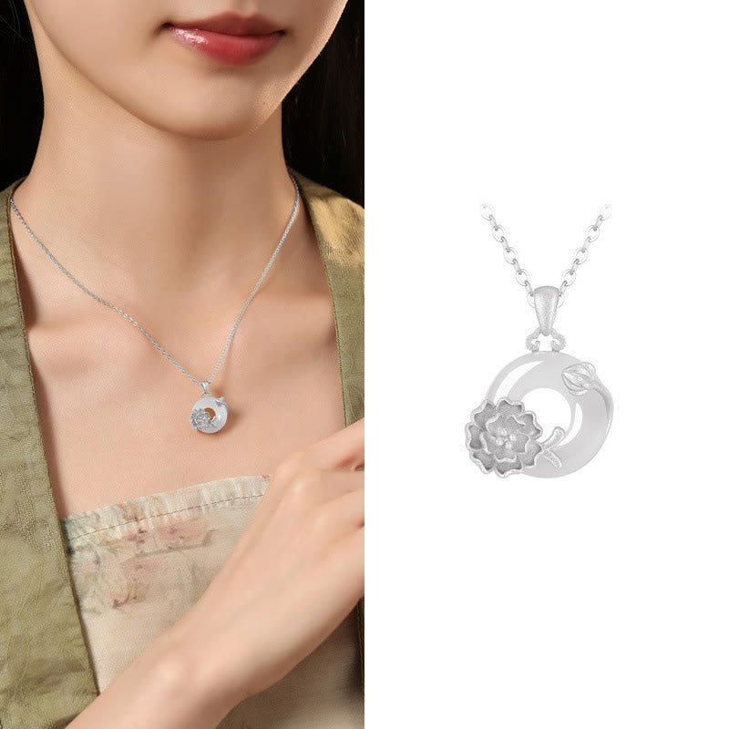 Collier avec pendentif en argent sterling 925 et Buddha Stones en calcédoine et boucle de paix - Hibiscus - Calcédoine en argent sterling 925 - image 38