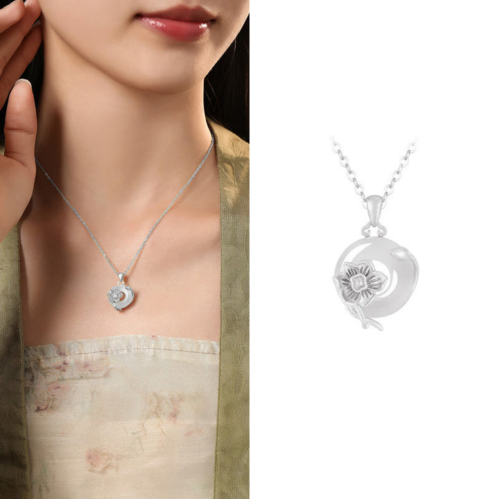 Collier avec pendentif en argent sterling 925 et Buddha Stones en calcédoine et boucle de paix