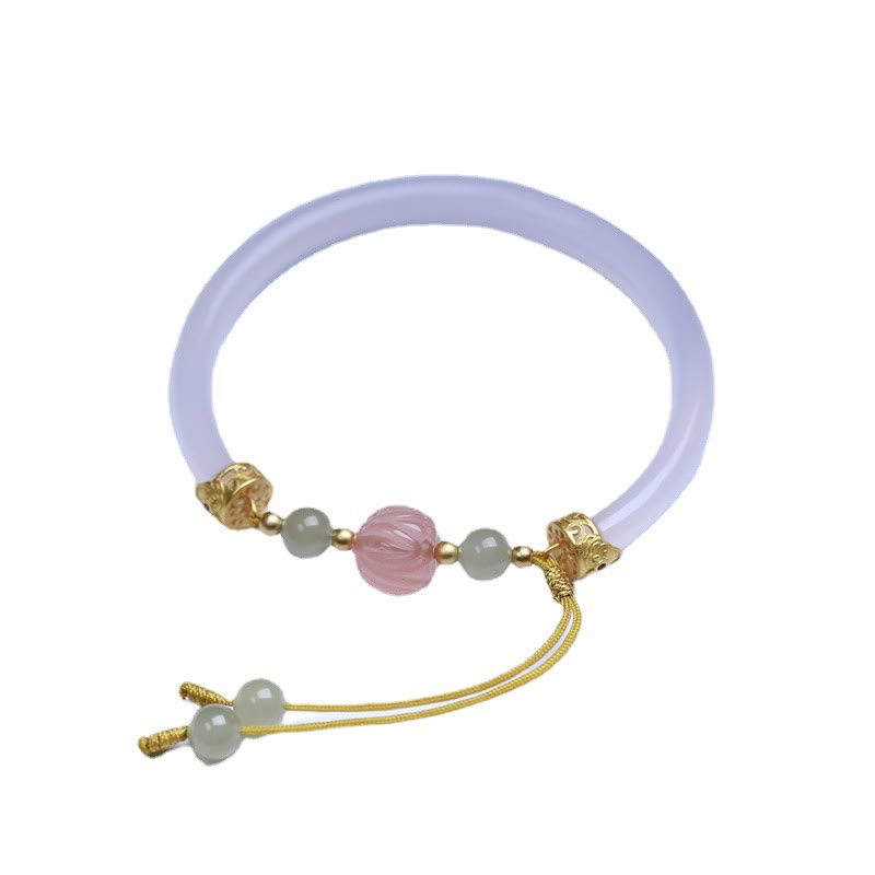 Bracelet jonc positif en perles de jade Hetian en agate blanche naturelle et Buddha Stones
