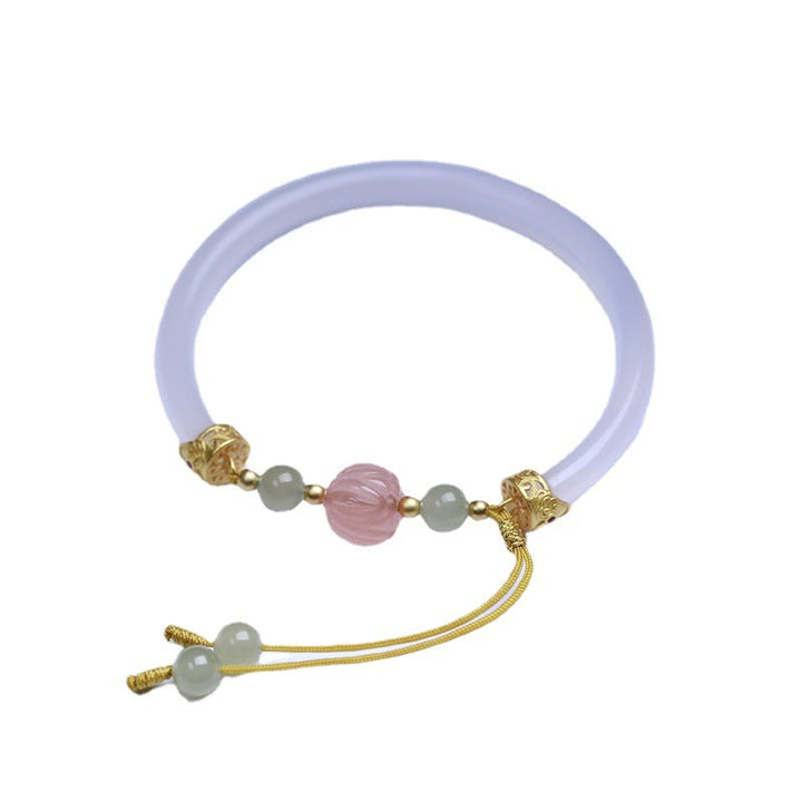 Bracelet jonc positif en perles de jade Hetian en agate blanche naturelle et Buddha Stones