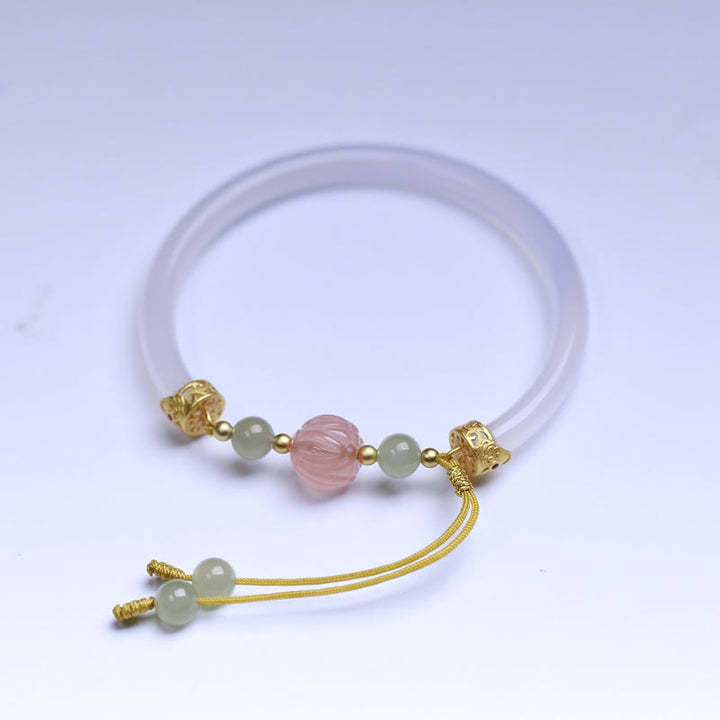 Bracelet jonc positif en perles de jade Hetian en agate blanche naturelle et Buddha Stones