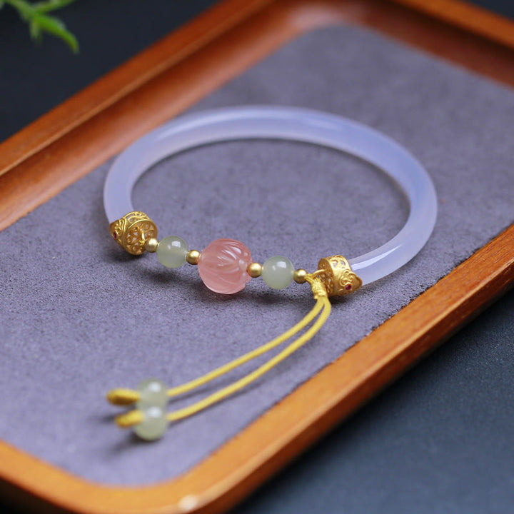 Bracelet jonc positif en perles de jade Hetian en agate blanche naturelle et Buddha Stones