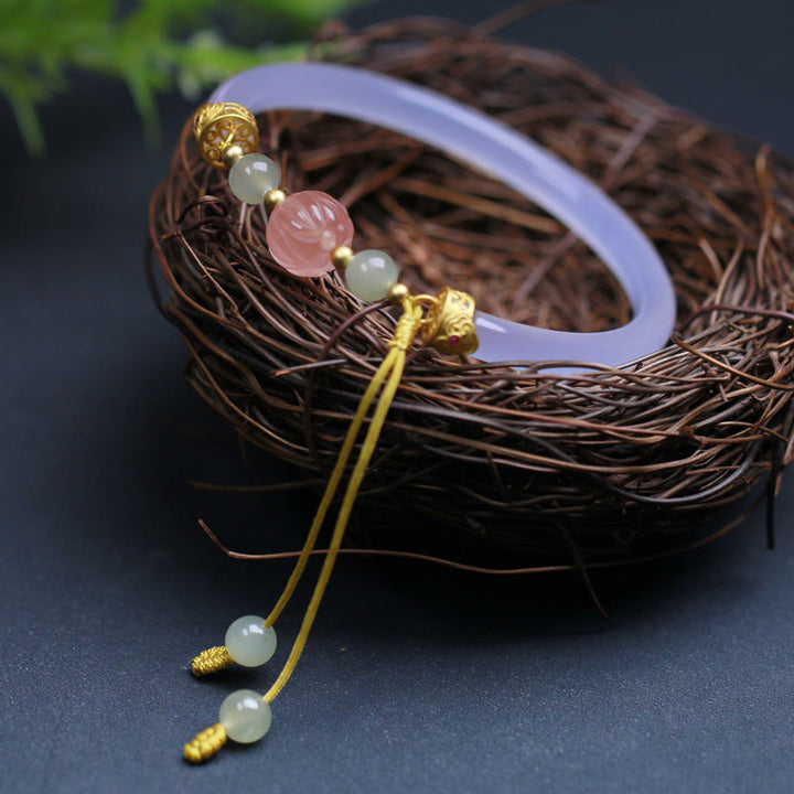 Bracelet jonc positif en perles de jade Hetian en agate blanche naturelle et Buddha Stones