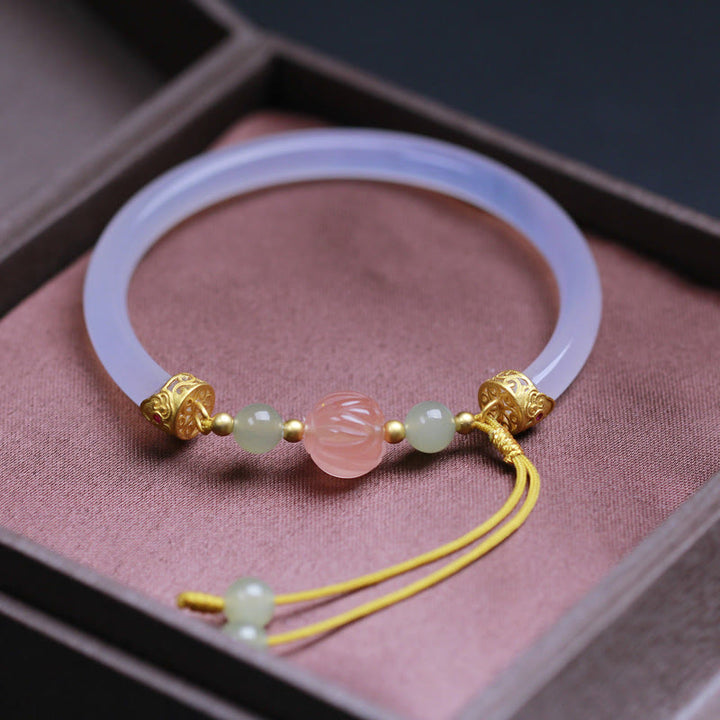 Bracelet jonc positif en perles de jade Hetian en agate blanche naturelle et Buddha Stones