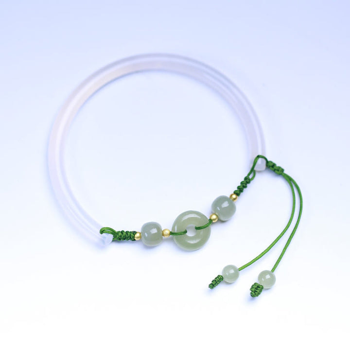 Bracelet jonc positif en Buddha Stones d'agate blanche naturelle et jade Hetian - image 4