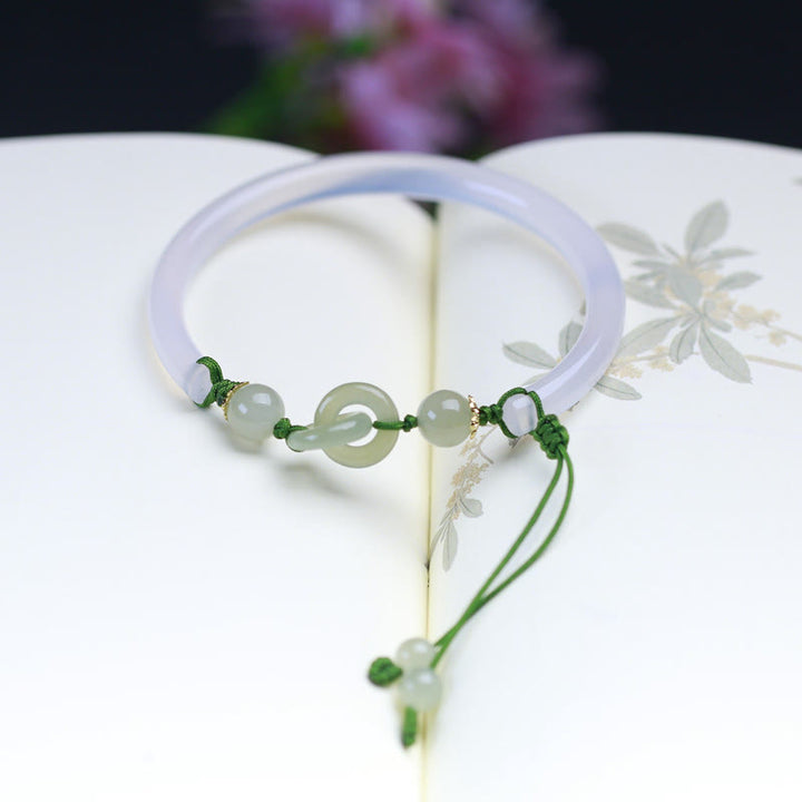 Bracelet en perles de jade Hetian en agate blanche naturelle de Buddha Stones entrelacées - image 5