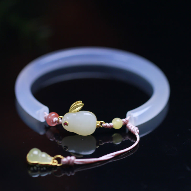 Bracelet jonc positif en jade blanc Hetian en Buddha Stones