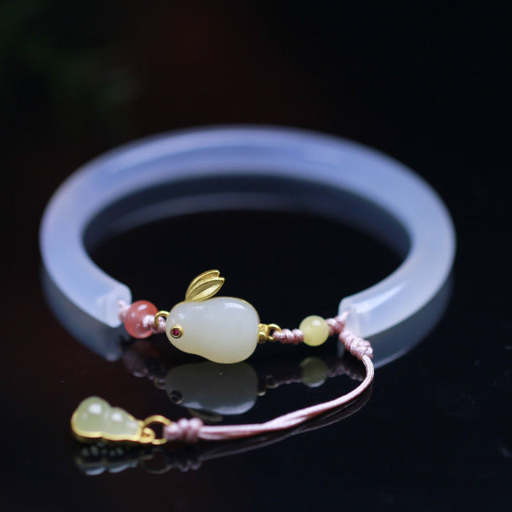 Bracelet jonc positif en jade blanc Hetian en Buddha Stones
