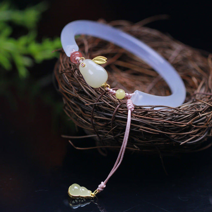 Bracelet jonc positif en jade blanc Hetian en Buddha Stones
