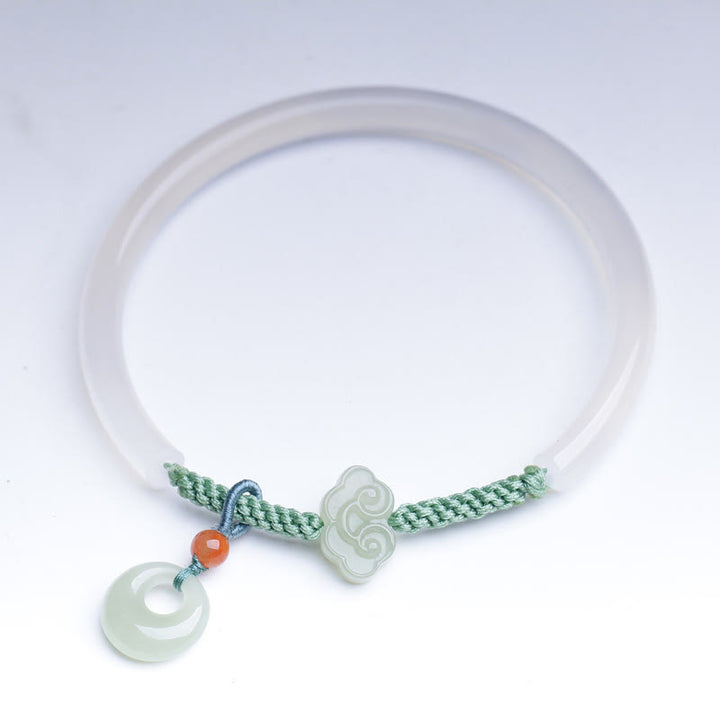 Bracelet en Buddha Stones en agate blanche naturelle et jade Hetian avec boucle de paix et nuages ​​de bon augure - image 10