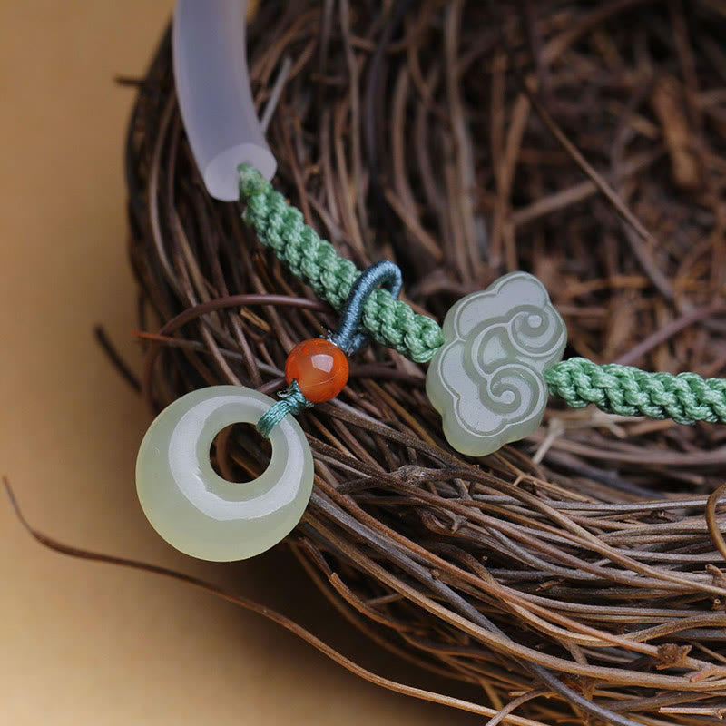 Bracelet en Buddha Stones en agate blanche naturelle et jade Hetian avec boucle de paix et nuages ​​de bon augure - image 2