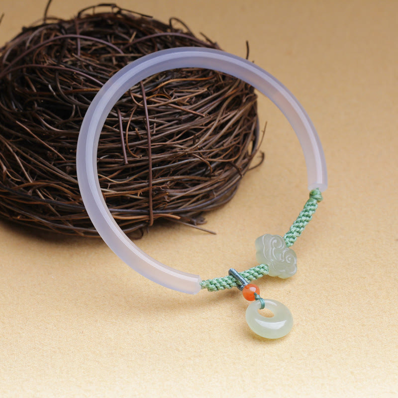 Bracelet en Buddha Stones en agate blanche naturelle et jade Hetian avec boucle de paix et nuages ​​de bon augure - image 3
