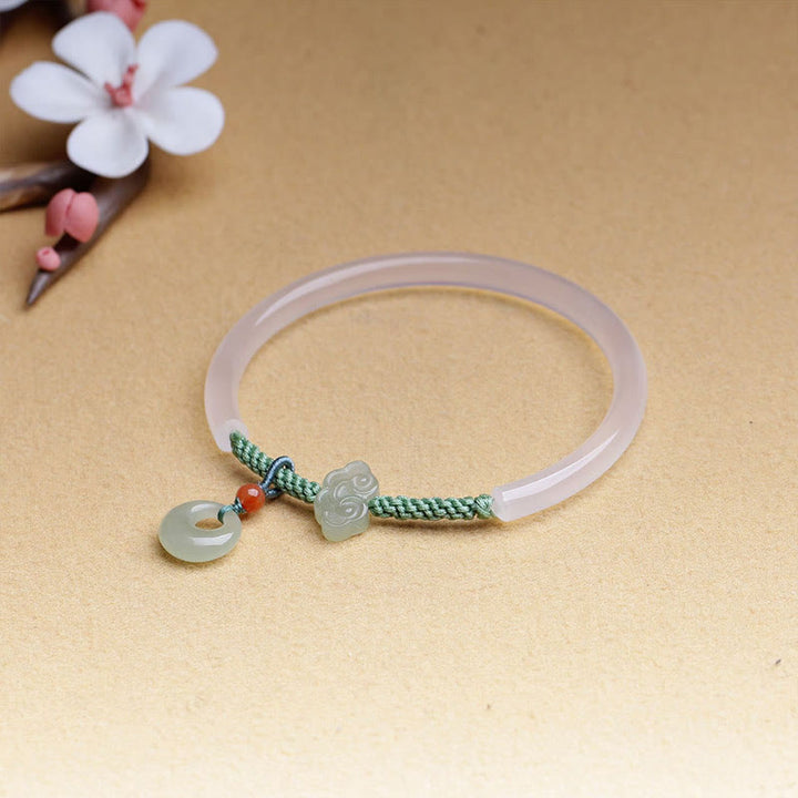 Bracelet en Buddha Stones en agate blanche naturelle et jade Hetian avec boucle de paix et nuages ​​de bon augure - image 4