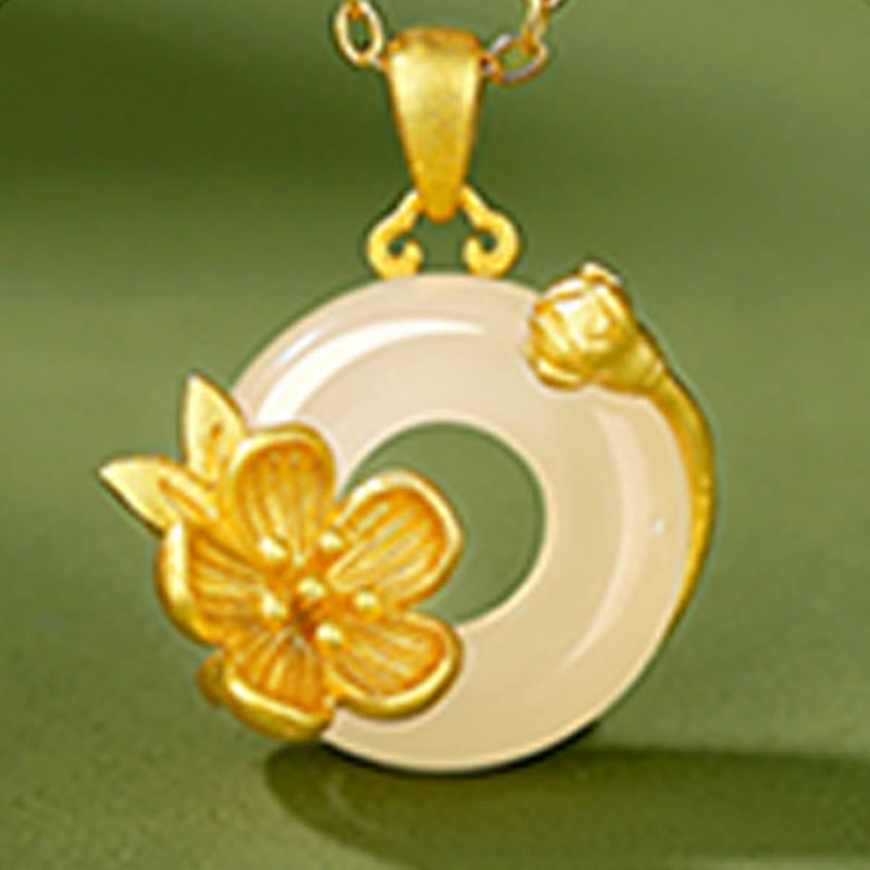 Collier avec pendentif en argent sterling 925 et Buddha Stones en calcédoine et boucle de paix
