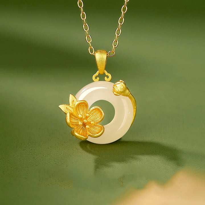 Collier avec pendentif en argent sterling 925 et Buddha Stones en calcédoine et boucle de paix - image 0