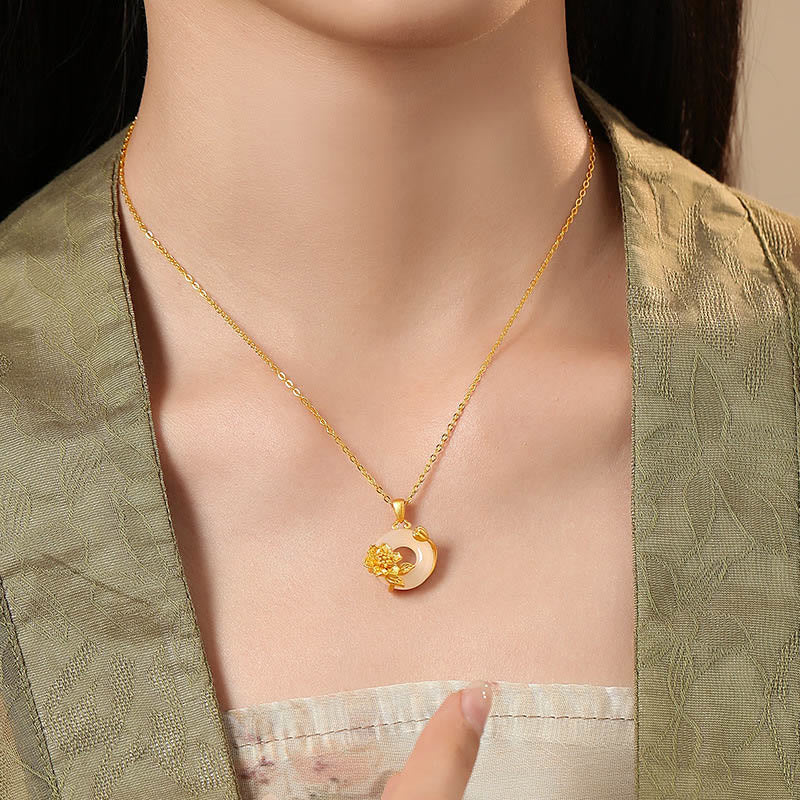 Collier avec pendentif en argent sterling 925 et Buddha Stones en calcédoine et boucle de paix