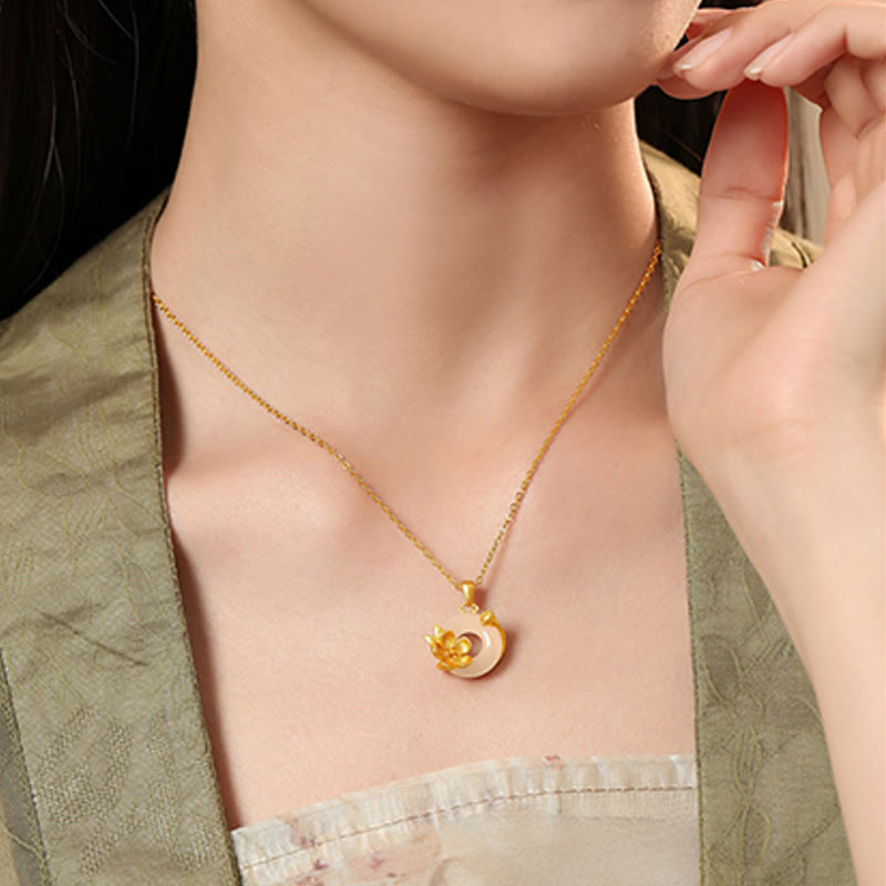 Collier avec pendentif en argent sterling 925 et Buddha Stones en calcédoine et boucle de paix