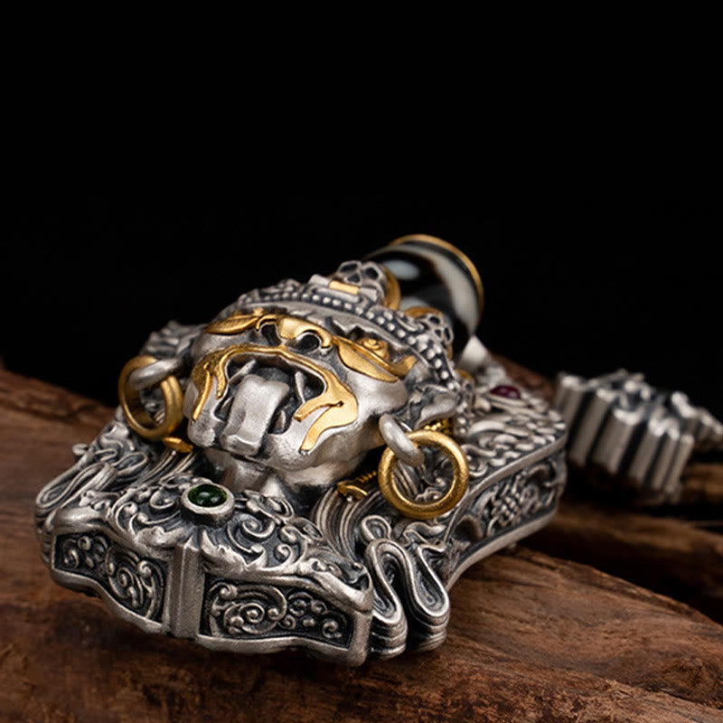 Collier pendentif en perles Dzi de la déesse de la richesse tibétaine en argent sterling 925 avec Buddha Stones