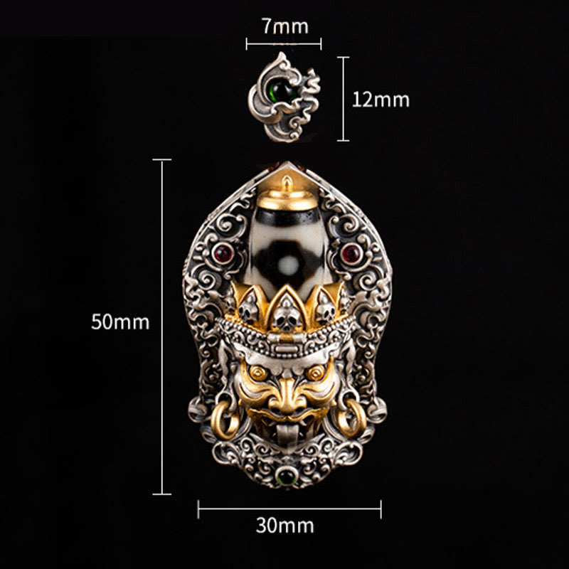 Collier pendentif en perles Dzi de la déesse de la richesse tibétaine en argent sterling 925 avec Buddha Stones