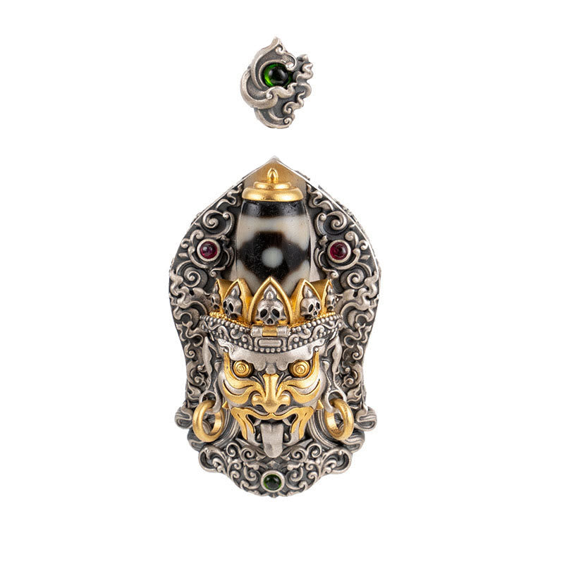 Collier pendentif en perles Dzi de la déesse de la richesse tibétaine en argent sterling 925 avec Buddha Stones