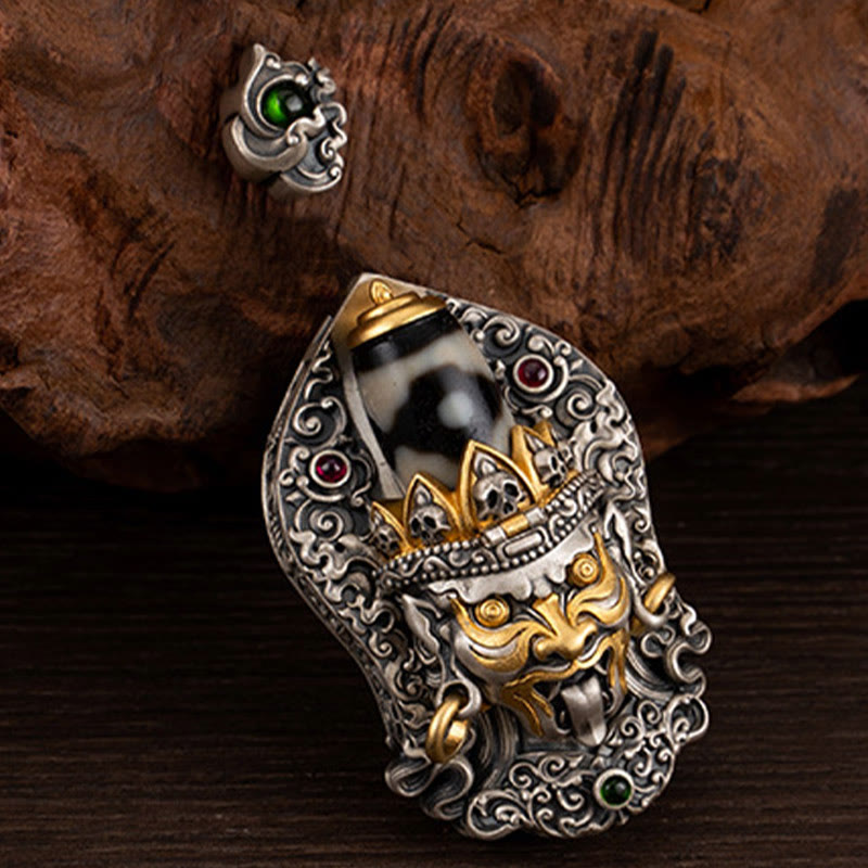 Collier pendentif en perles Dzi de la déesse de la richesse tibétaine en argent sterling 925 avec Buddha Stones