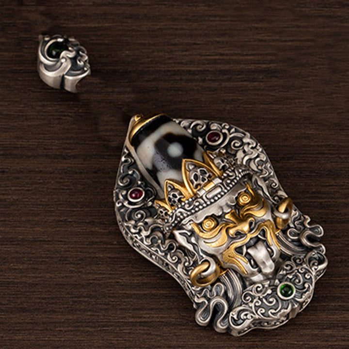 Collier pendentif en perles Dzi de la déesse de la richesse tibétaine en argent sterling 925 avec Buddha Stones